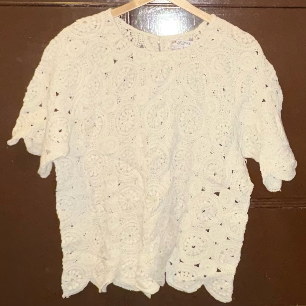 All At Once New York Ivory Crochet Lace Top | XXL